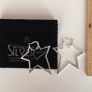 Sterling silver Star shaped hoop earrings